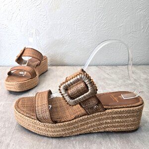 Sam Edelman Raffia Espadrille Platform Sandals Brown Woven Boho Wedge Slides 10